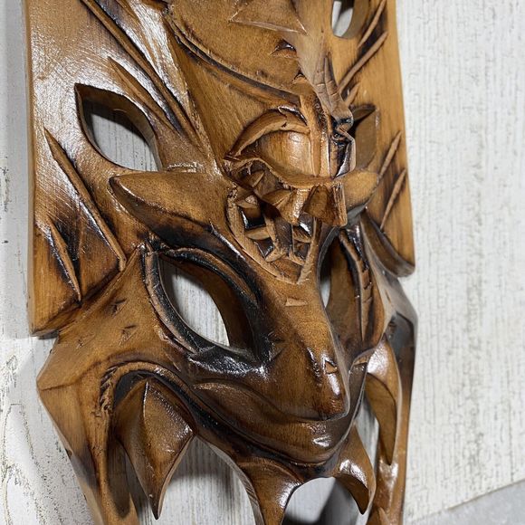 Vintage Filipino Bakunawa Dragon Mask Hand Carved Wood Tiki Tribal Mask 12" - Picture 4 of 10